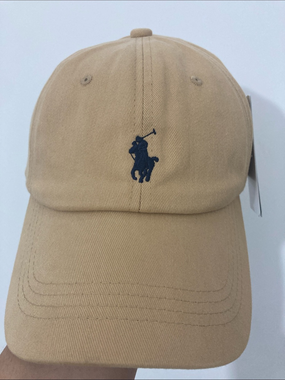 Polo by Ralph Lauren Khaki Cotton Baseball Hat with Navy Polo Player